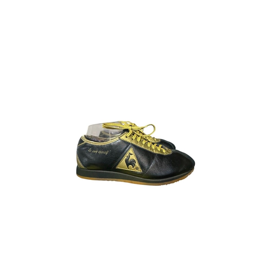 Le Coq Sportif Weldon Womens Black Gold Sneakers US Size 5.5 Lace Up Retro Style